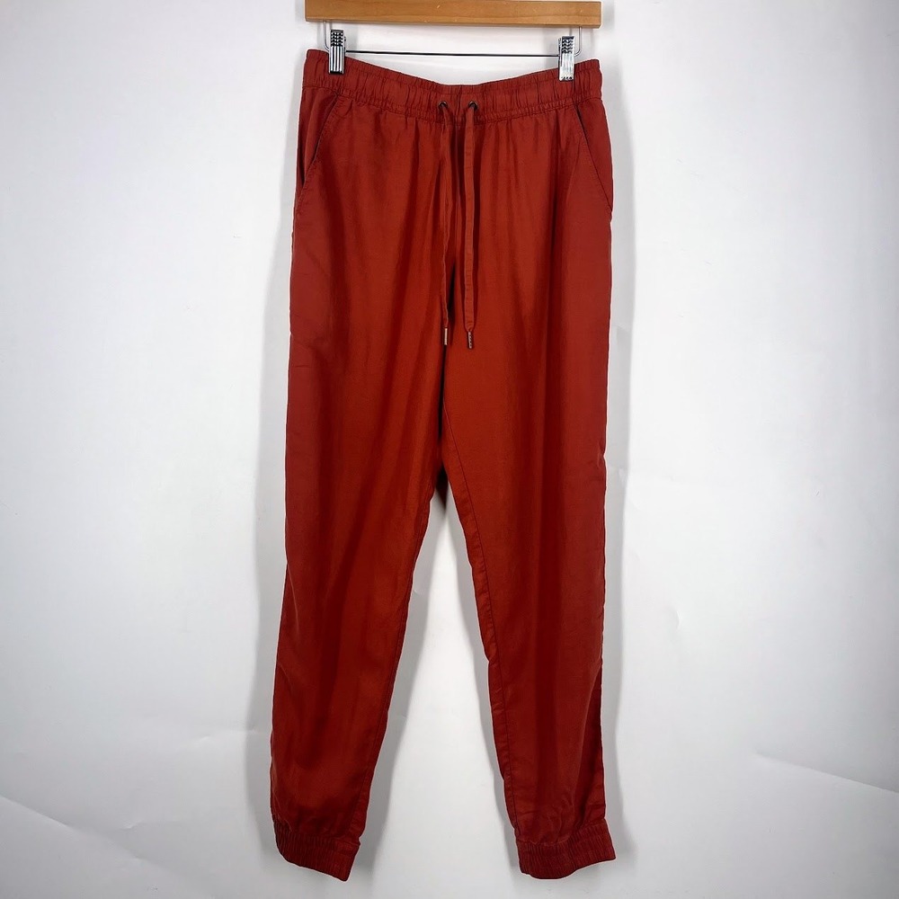 Garnet Hill Womens Tencel Linen Jogger Pants Terracotta Elastic Waist Size XS